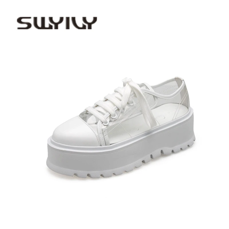 Прозрачный SWYIVY/женские кроссовки на платформе; Новинка; прозрачная повседневная обувь на платформе; Женская Студенческая модная парусиновая обувь; коллекция года; летние кроссовки - Цвет: Прозрачный