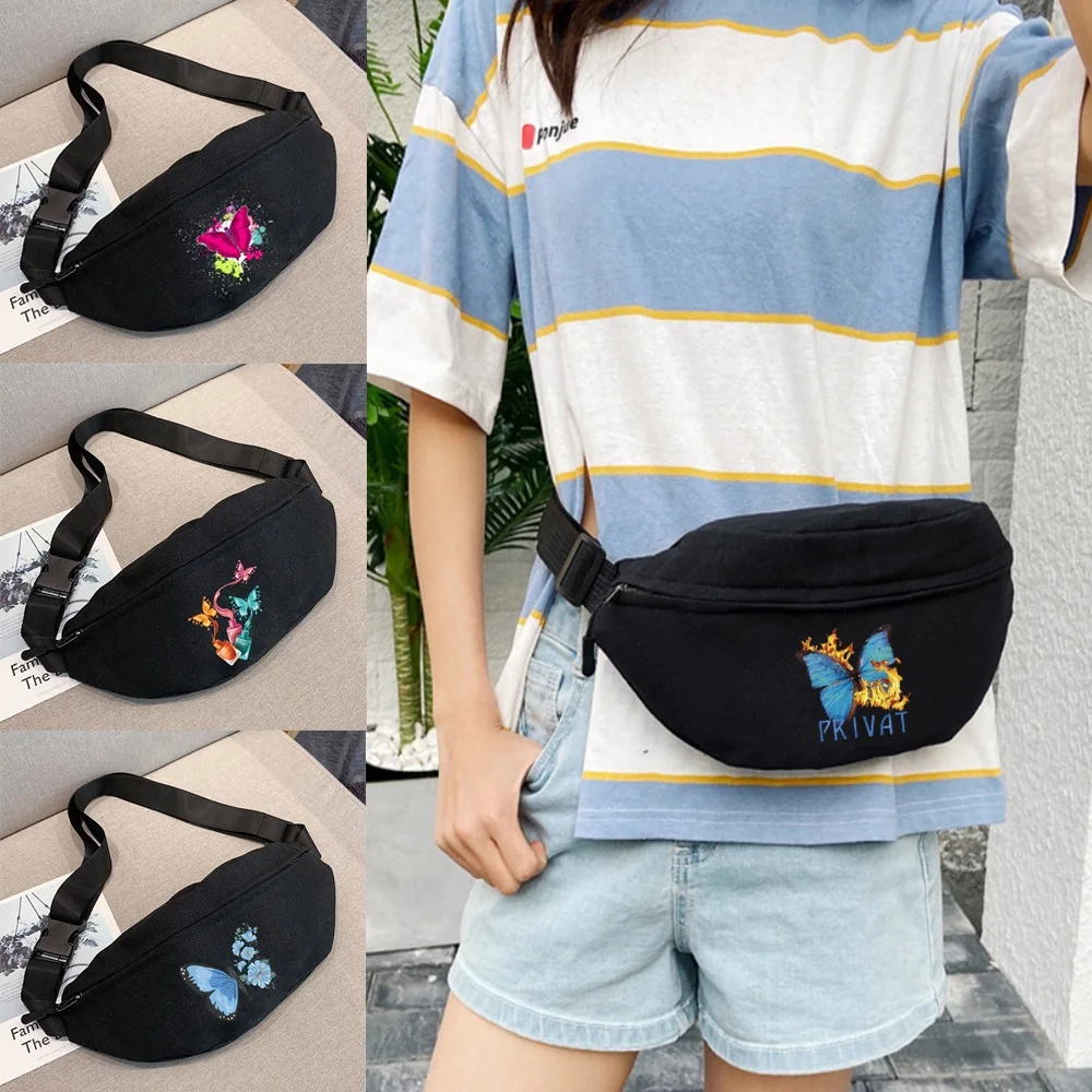 

Men and Women Crossbody Bag Shoulder Waist Packs Chest Bags Butterfly Printing Mini Bag Canvas Gym Sports Bag Fashion Tote Bags