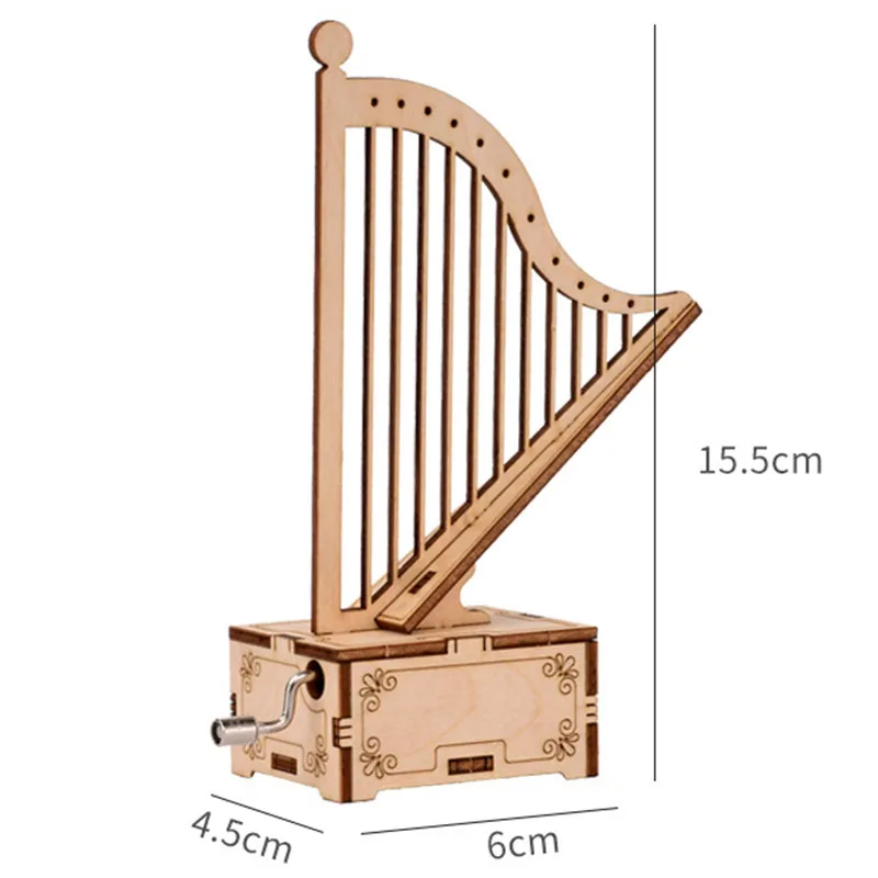 

Handmade Harp Shape Music Box Wooden Hand Crank Music Box for Kids Assembled Crafts Gifts Toys Ornaments 3D Puzzles