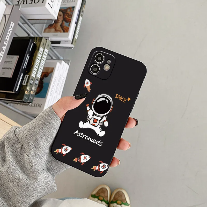 10pcs liquid silicone astronaut demystify universe phone case for iphone 13 pro max 12 11 pro 8 plus xs max se soft back cover free global shipping
