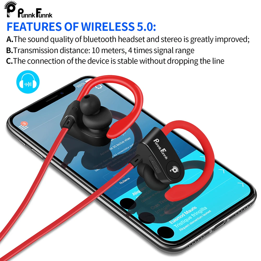 PunnkFunnk Bluetooth наушники Беспроводные bluetooth 5 0 Спортивные с шумоподавлением Глубокие
