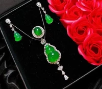 green chalcedony agate jade gourd earring pendant ring set rhinestone zircon crystal gem jewellery