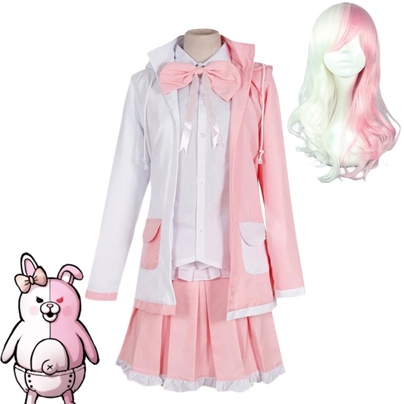 Аниме Danganronpa 2: Прощай отчаяние Monomi косплей костюм для женщин пальто рубашка юбка