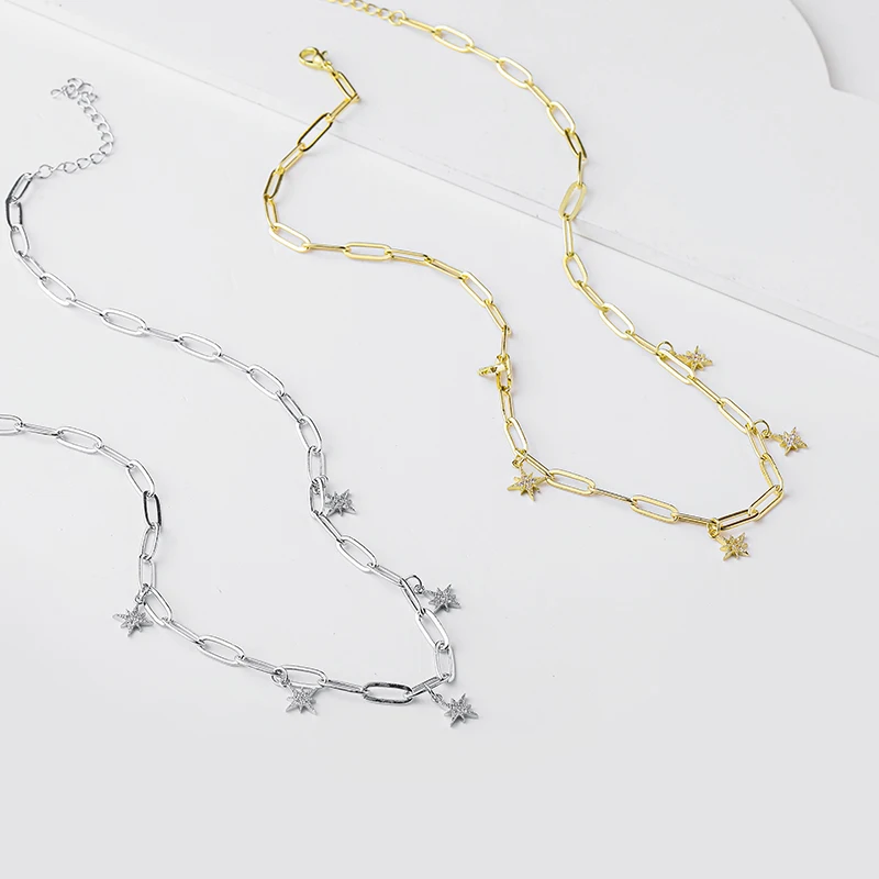 SIPENGJEL Fashion Inlaid Zircon Stars Pendant Necklace Geometric Link Chain Hip Hop For Women Girls Punk Jewelry 2021 | Украшения и