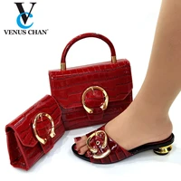 italian design newest nigerian elegant party wedding women shoes and bag set with colorful crystal decoration in wine color