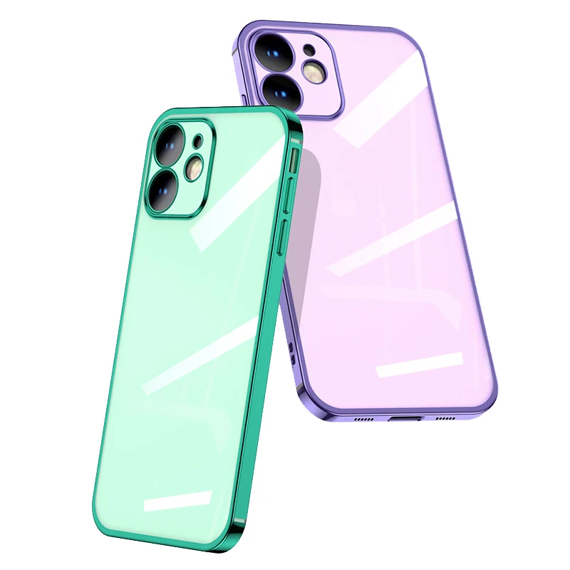 

Straight edge electroplated phone case transparent phone shell Fine hole protective case for iPhone 12 mini 12 pro max