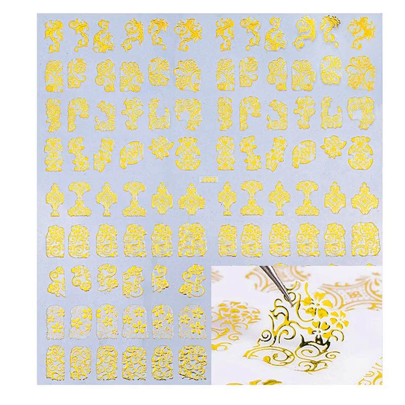 Золотой 108 шт/лист ногтей Фольга ногтевое искусство, Переводные Стикеры водная горка Nail Art Наклейки клейкая Фольга s декоративный для маникюра DIY - Цвет: Золотой