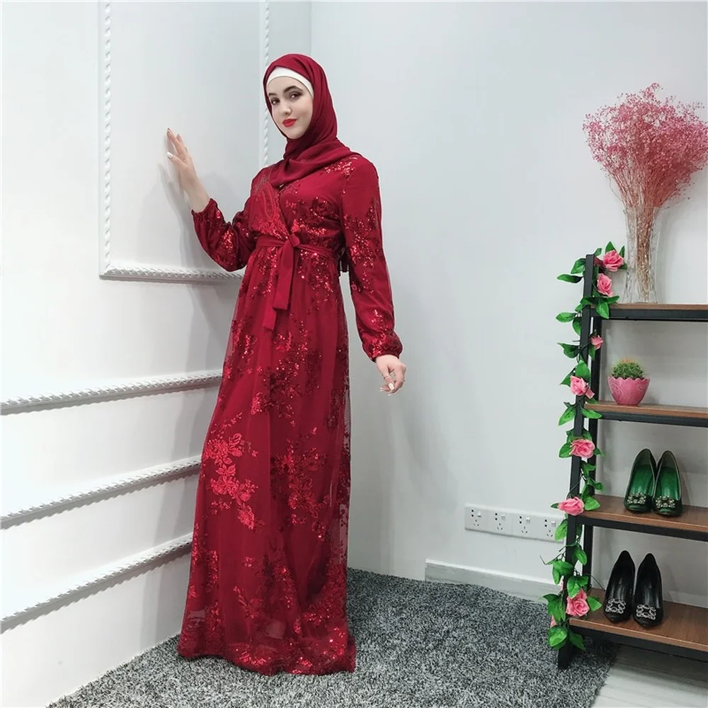 

Sequin Lace Dubai Abaya Turkish Hijab Muslim Dress Ladies Kaftan African Dresses for Women Caftan Islamic Clothing Robe Femme