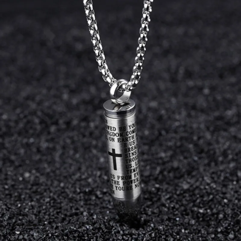 

bullet necklace men Scripture Cross necklace pendants stainless steel chain necklaces hip hop jewelry on the neck gifts for man