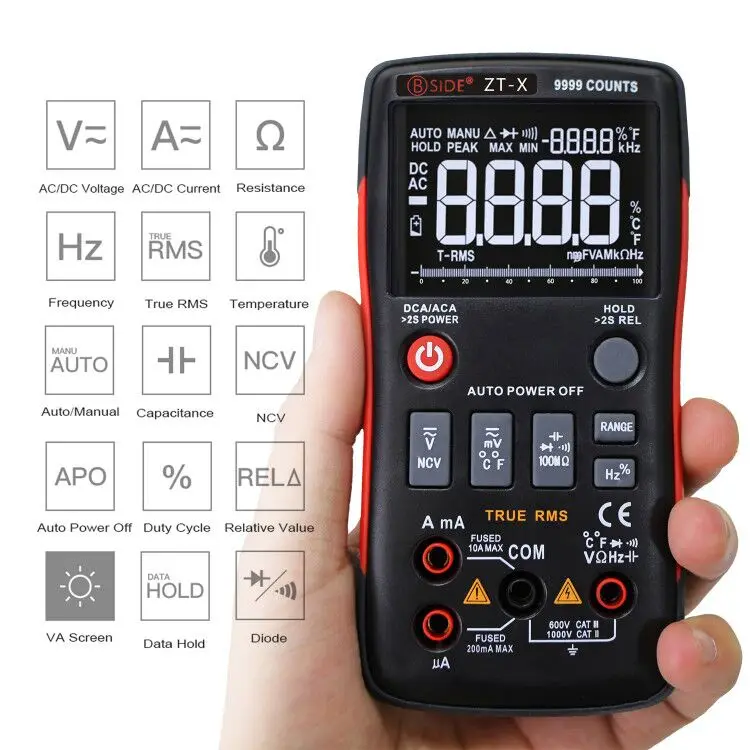 52BSIDE -X True Digital Multimeter 3-Line Triple Display 9999 Counts AC/DC Voltage Temperature Capacitance Tester New | Инструменты