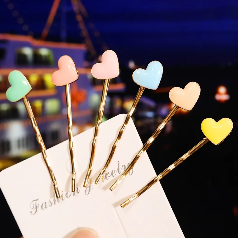 

5PS Girl's Heart Clip Color Love Heart Clip Side Clip Korean Sweet Hair Card Women's Hair Accessories 2021 Luxury Jewelry