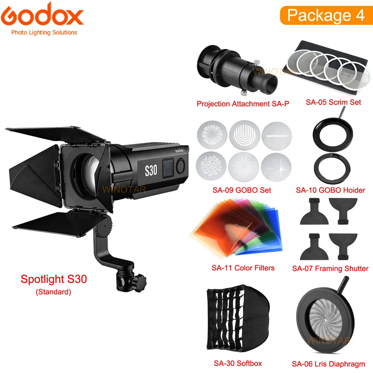 Godox S30 30 Вт фокусирусветодиодный светодиодная лампа Регулируемый прожектор с
