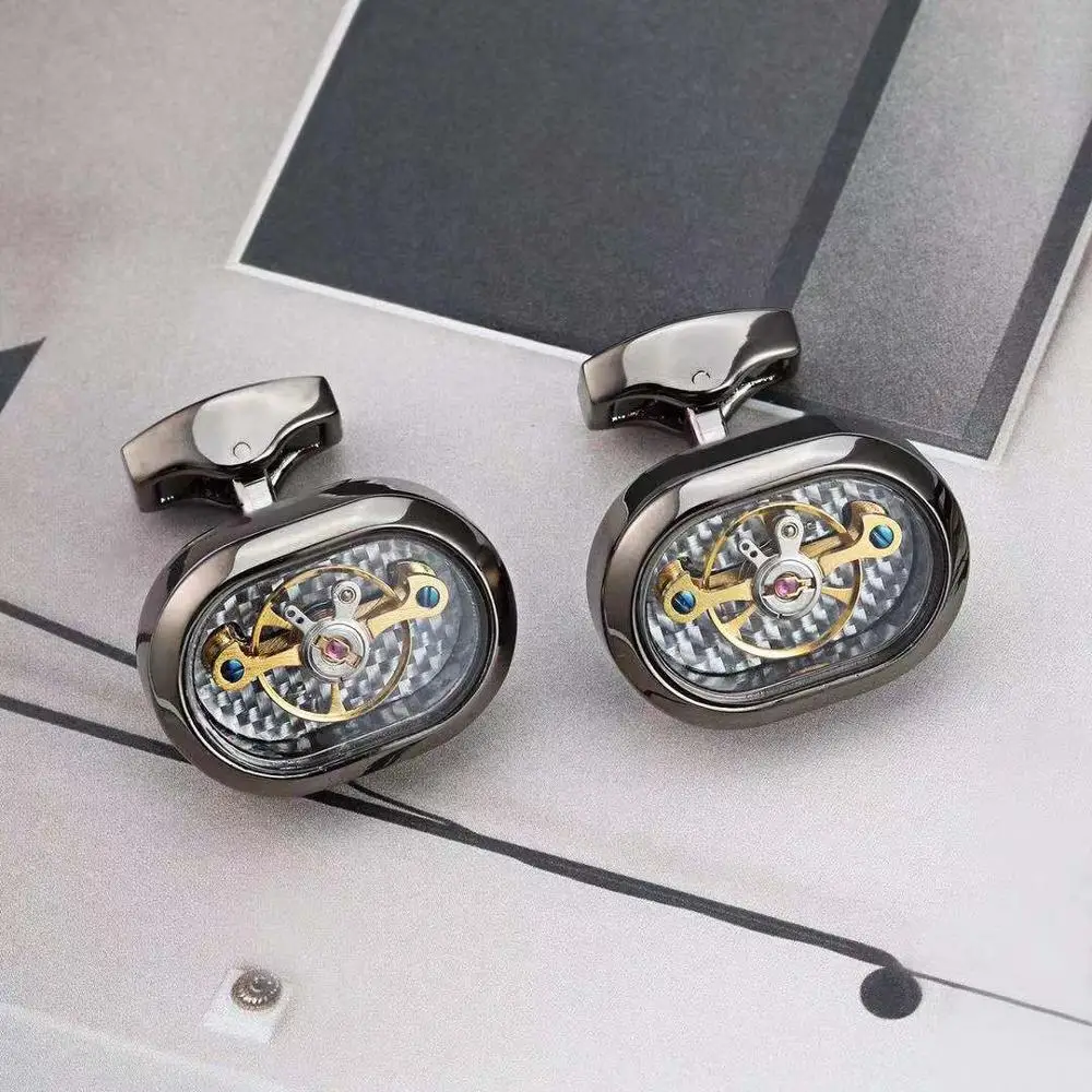 

FLEXFIL jewelry fashion brand of shirts cufflinks black oval movement cufflink luxury wedding button male free shipping
