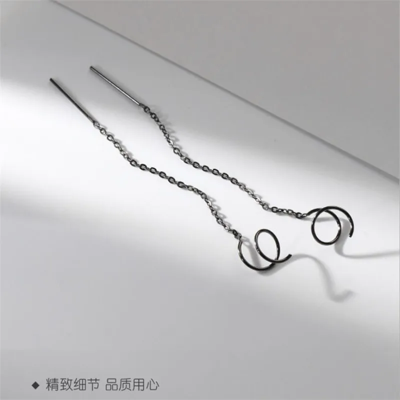 

Fashion Black Revolving Line Long Tassel Earring Line for Women Silver Color Jewelry Party Wedding Accessories SE160