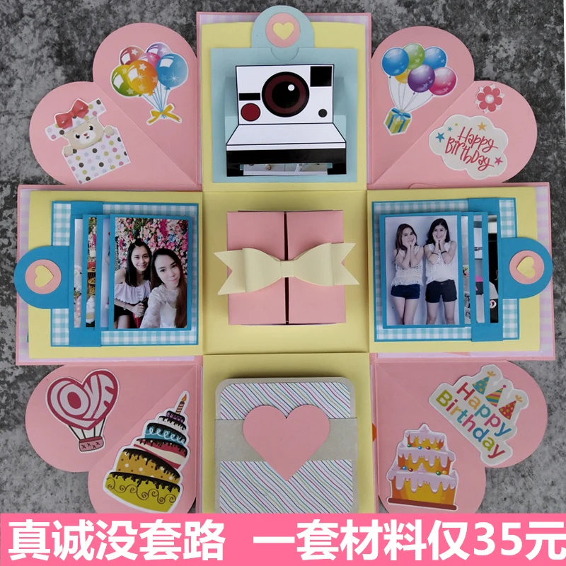 

Finished explosion box handmade diy photo album couple surprise creative male and female friends birthday gift random style