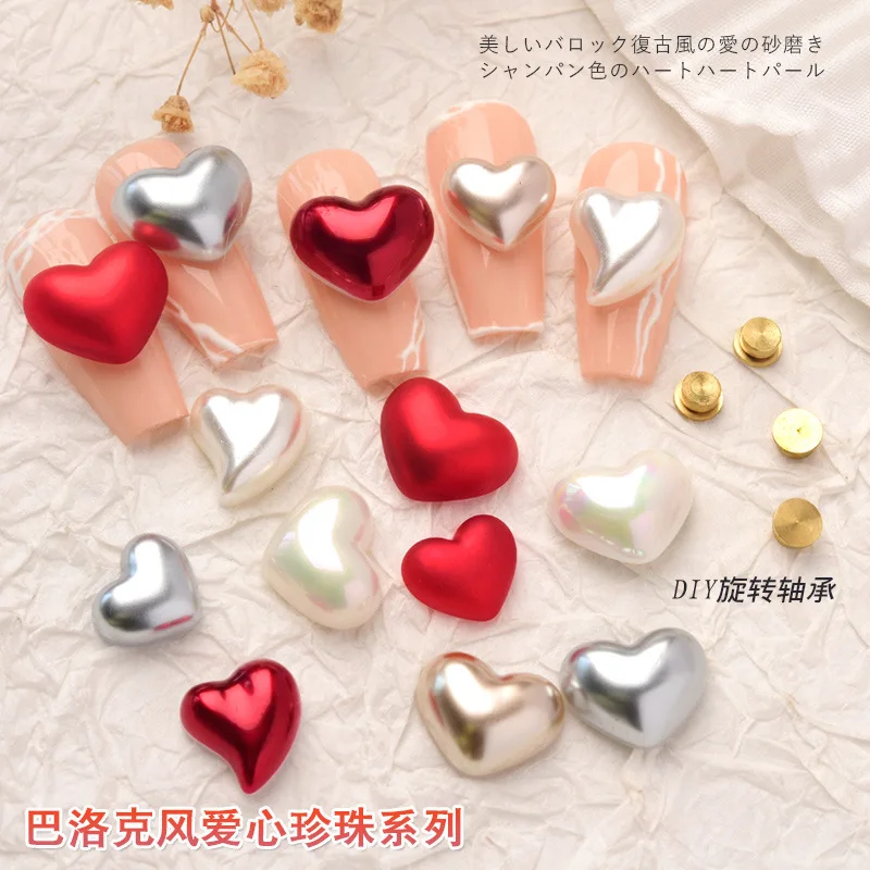 

4pcs love heart pearl nail accessories new love heart imitation pearl nail decoration nail drill