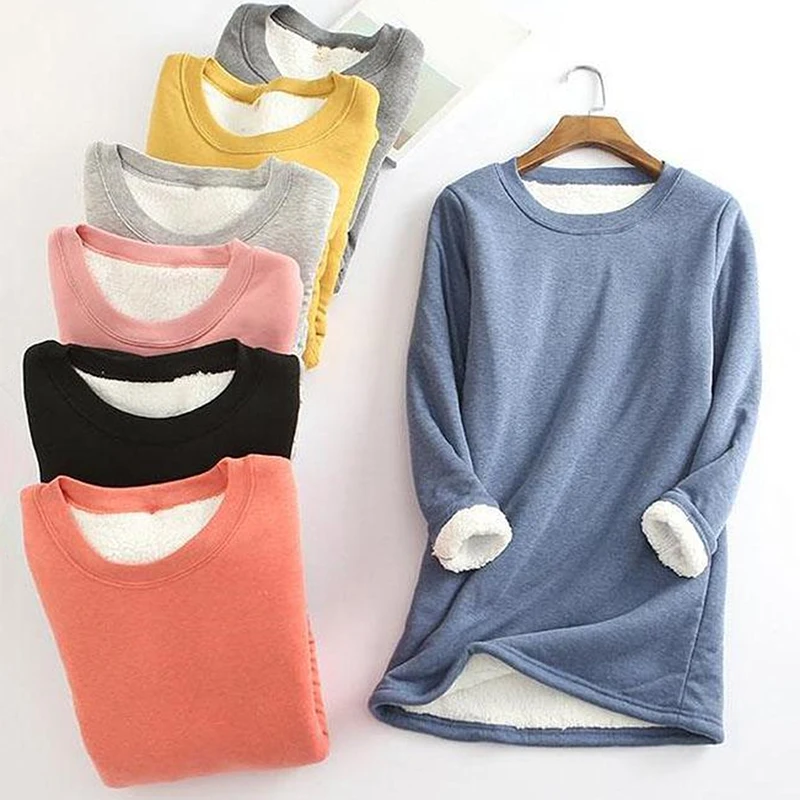 

New Winter Plus Velvet Long Sleeve Shirt Women Warm Thick T Shirt Vintage Streetwear Camiseta Feminina Slim Ladies Tops Tshirt