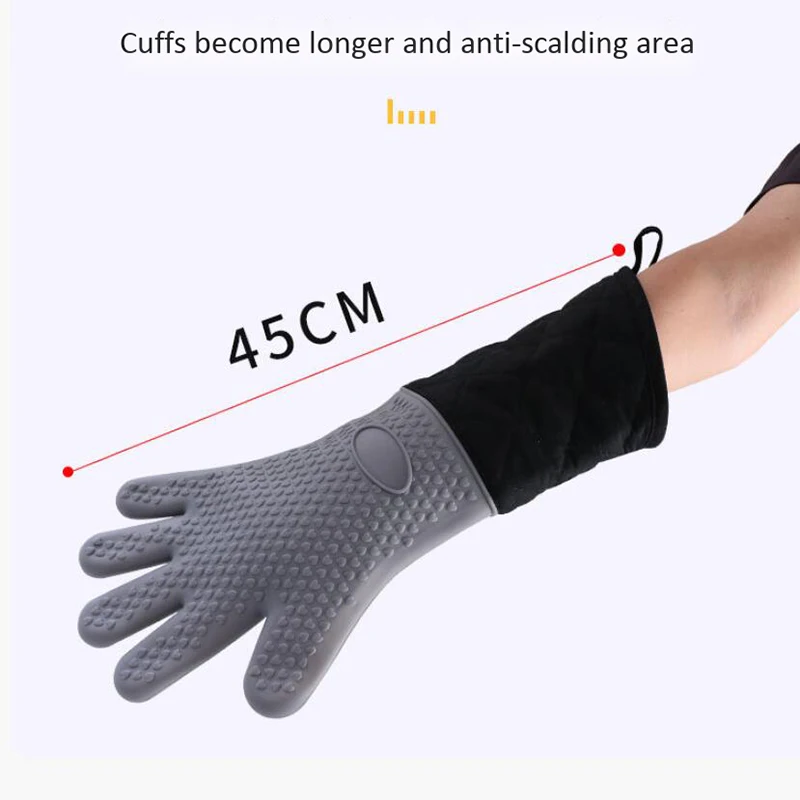 

Lengthen Silicone Baking Gloves Anti-Scalding Oven Mitts Cotton Lining Microwave Gloves Non-Slip Stitching Kitchen Glove