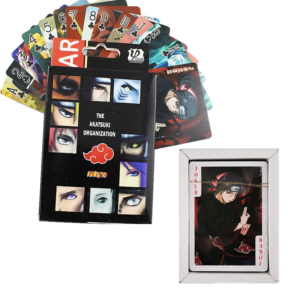 54pcs Anime Naruto Poker Cards Akatsuki Uchiha Itachi Pokerstoy Ninja Kakashi Cosplay Hardcover Board Game Card Toys Kids Gift - купить по