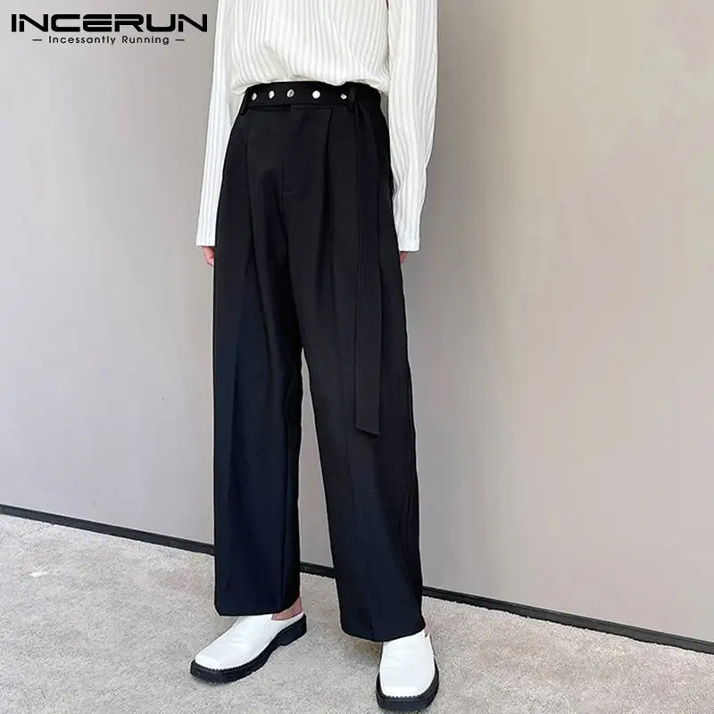 

INCERUN Stylish New Men's Pantalones Korean Style Male Fall Straight Pants Streamer Design Casual Streetwear Trousers S-5XL 2021