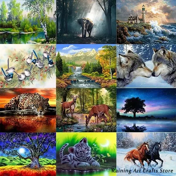 

5D Diy Diamond Painting Animal Wolf Tiger Horse Deer Full Square Round Drill Embroidery Cross Stitch Kits Mosaic Pictures Decor