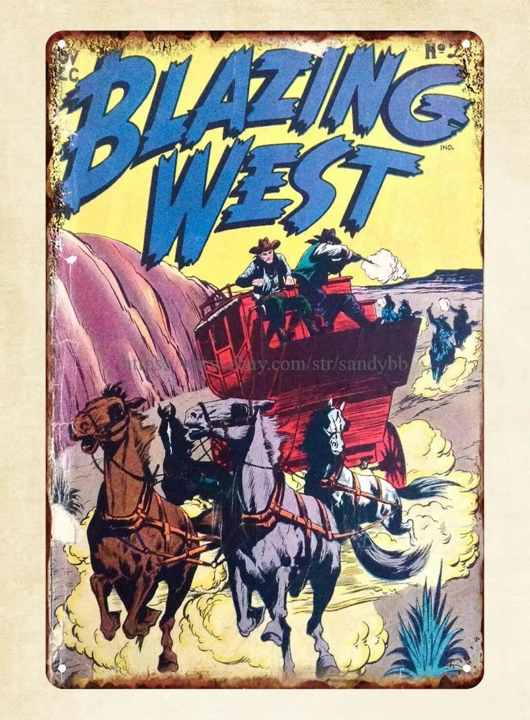 

Современное настенное искусство Блестящий Западный золотой век западные комиксы 1948 металлический жестяной знак