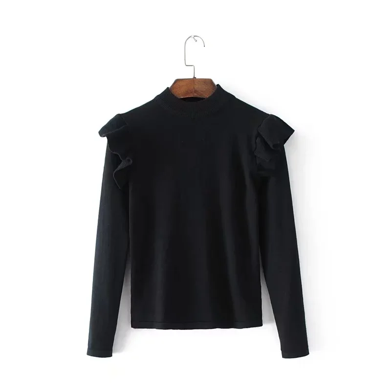 

Paris Girl Fashion O-Neck Knitted Sweater Women Autumn Winter Slim Ruffles Long Sleeve Sweater