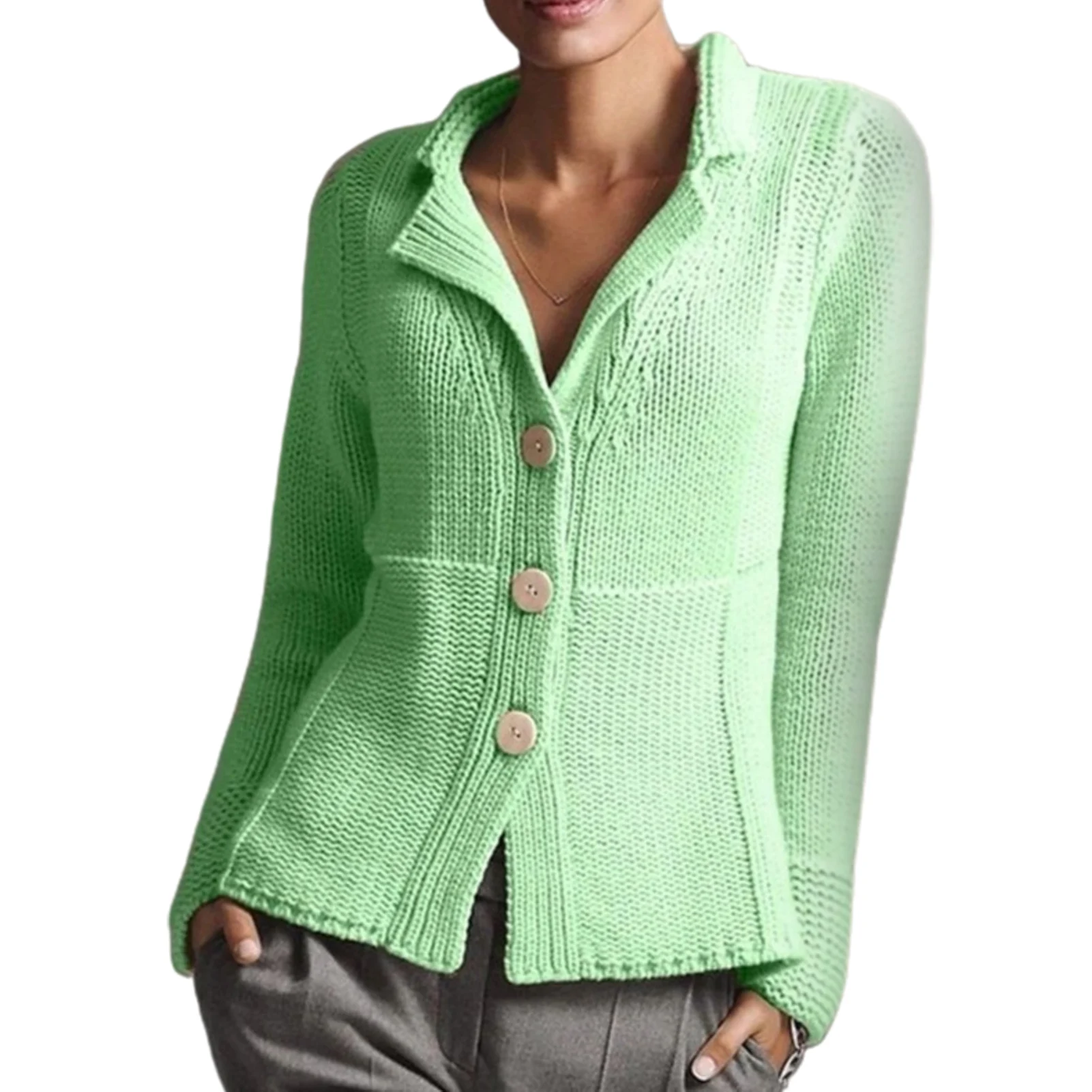 

Autumn Winter Women V Neck Knitted Sweater Long Sleeve Button Pullover Cardigan