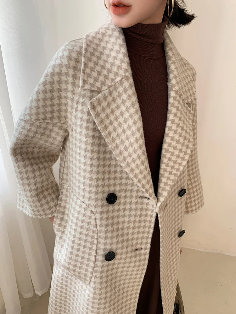 

double New cashmere coat female suit of 2020 autumn winters led lattice han edition long in high-end women's fur coat