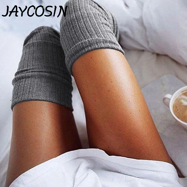 JAYCOSIN женские модные однотонные Хлопковые гольфы чулки до бедра длинные простые