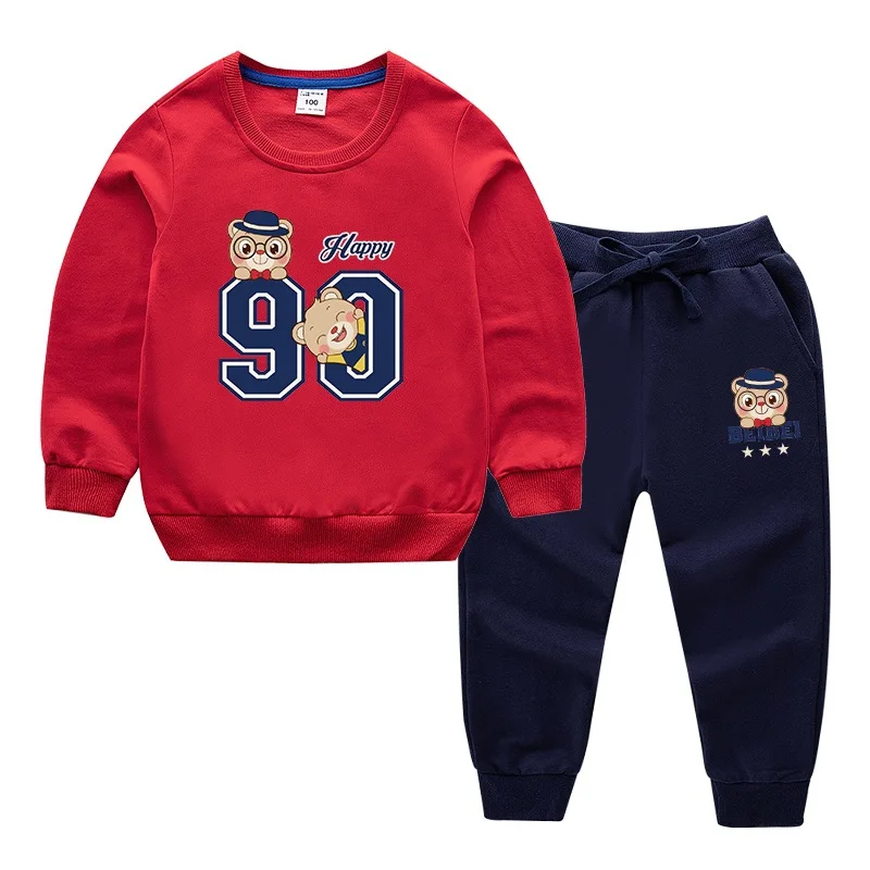 Red-Navy Детский костюм новая детская одежда из хлопка Детский костюм на весну и осень одежда для маленьких мальчиков и девочек - Цвет: Red-Navy