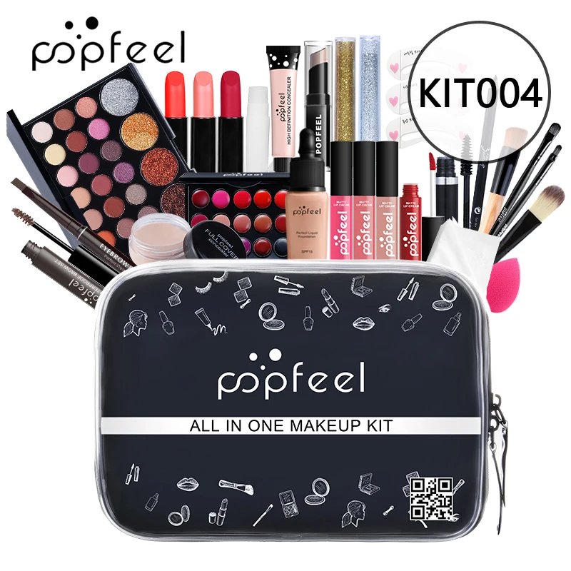 

POPFEEL New ALL IN ONE 15 20 24Pcs Makeup Set Matte Eyeshadow Lipgloss Lipstick Makeup Brushes Eyebrow Concealer With Makeup Bag