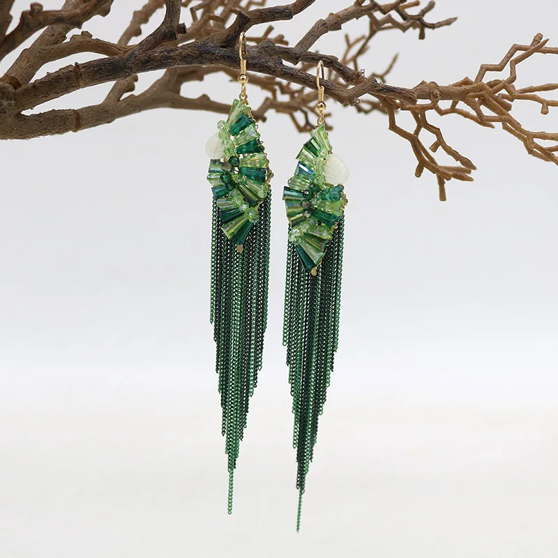 Серьги-подвески с кристаллами женские длинные висячие украшения в богемном