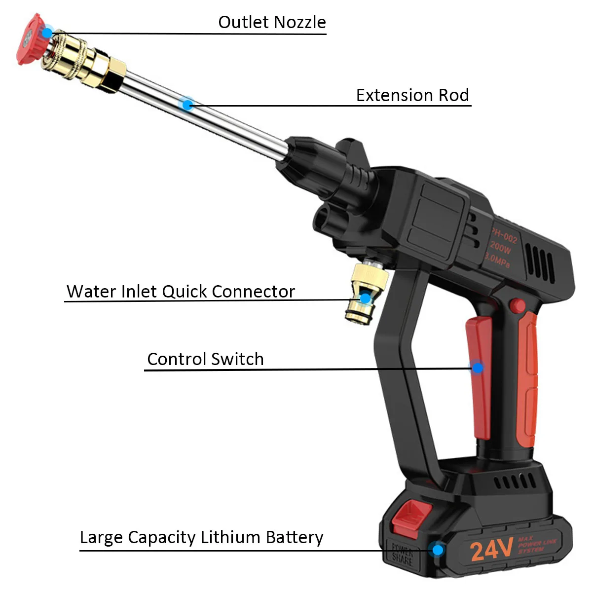 Купить Новинка 3,0 МПа Беспроводная Автомойка высокого давления водяной пистолет для мойки автомобиля портативная пена для мойки высокого давлени...