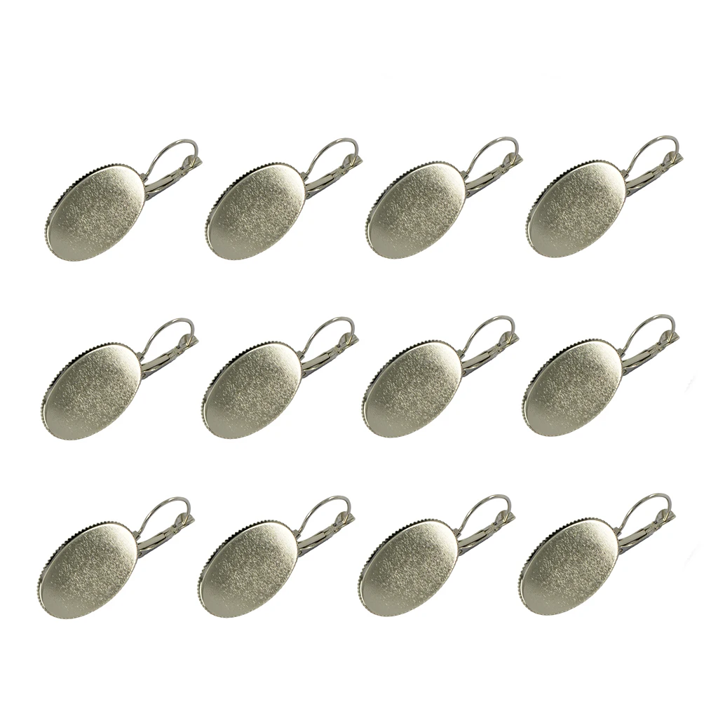 

12pcs Silver Plated Earring Blanks with 25x18mm Oval Cabochon Bezel Setting