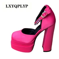 brand designer pumps luxury satin cloth crystal buckle spring summer female party runway shoes round toe high heels women sandal