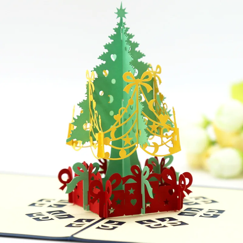1 шт. 3D открытки на рождественскую елку с конвертом лазерная вырезка почтовая