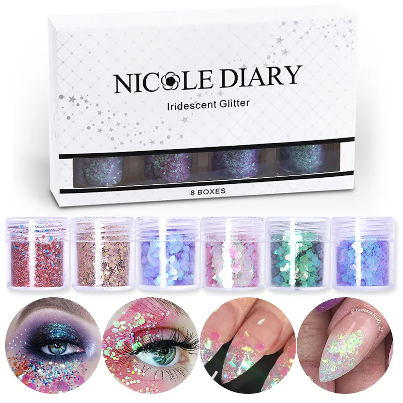 Блестки NICOLE DIARY 8 шт./компл. для дизайна ногтей 10 мл мини-блестки красочные круглые