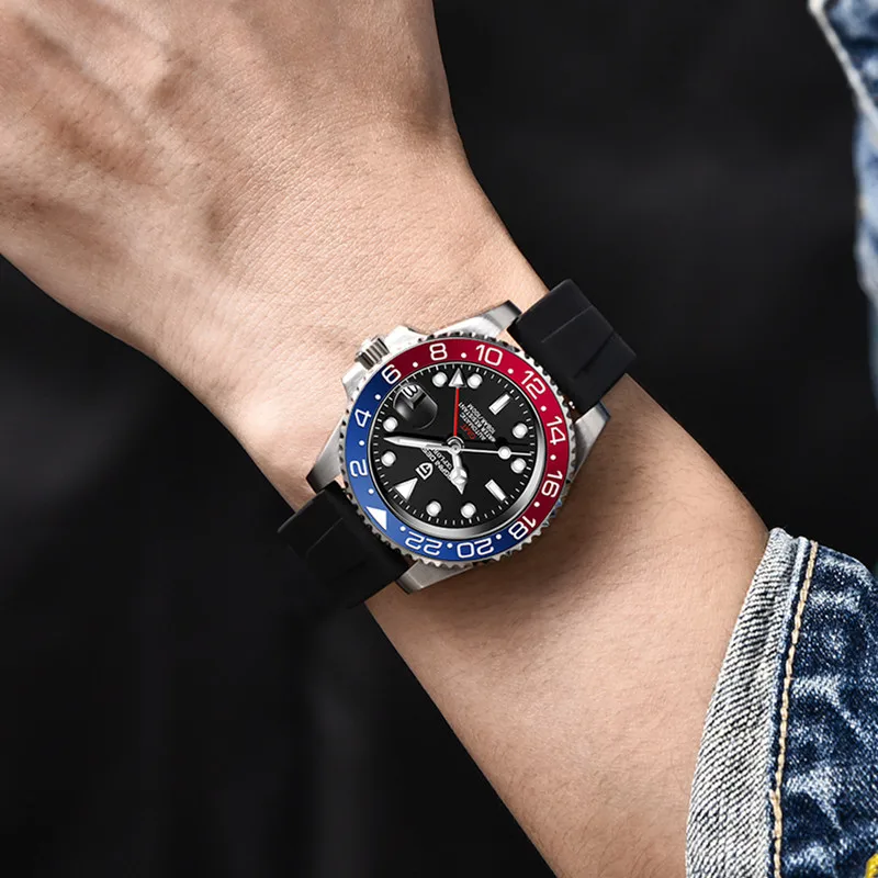 

PAGANI DESIGN Stainless Steel 40 GMT Watch Rubber Strap Sapphire Glass Men Watches reloj hombre Luxury Men Mechanical Wristwatch