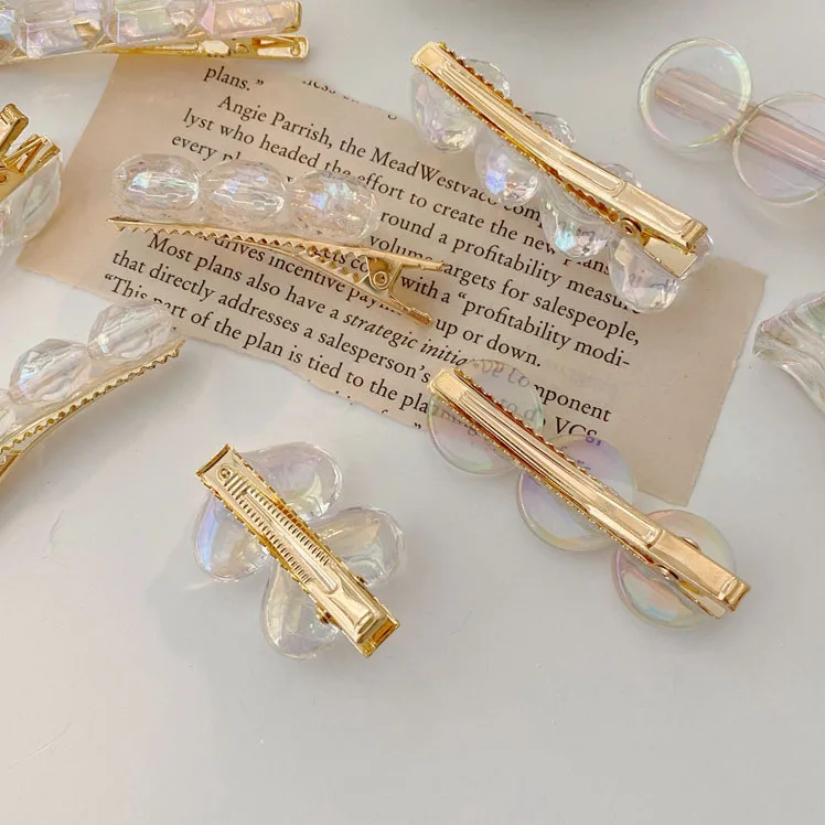 

2021 New Korean Laser Transparent Simple Heart Geometric Square Round Resin Hair Clip Hairpin Accessories For Women