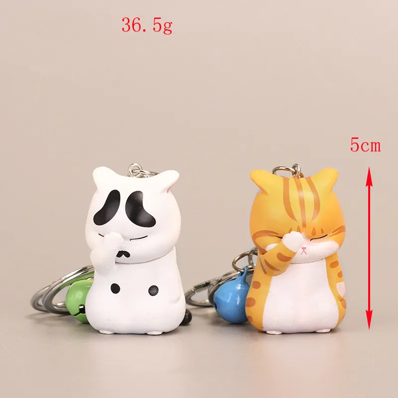 

Stainless Steel Cute Shy Cat Keychains Chubby Kitten Keyring Trinket Bag Ornament Car Pendant Keyholders Women Jewelry Accessory