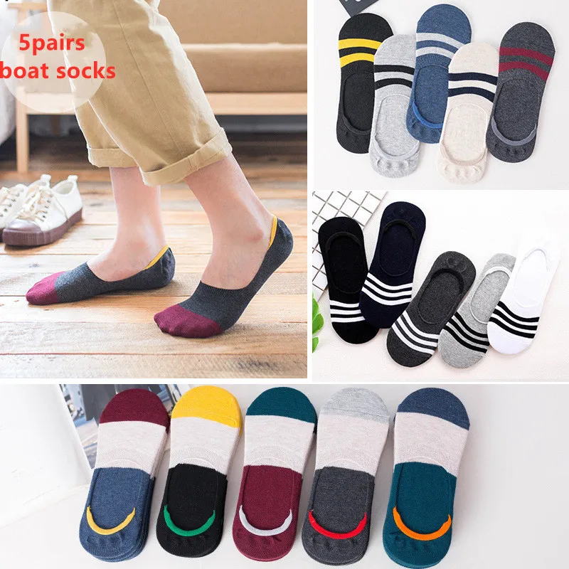 5Pairs Fashion high quality man Non-slip Silicone Invisible Compression Socks Male Ankle Sock Breathable Meias Cotton Boat Socks