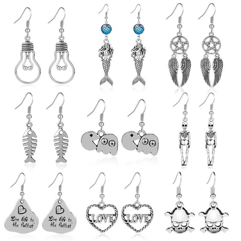 12 видов стилей свисающие серьги для женщин череп скелета на Хэллоуин