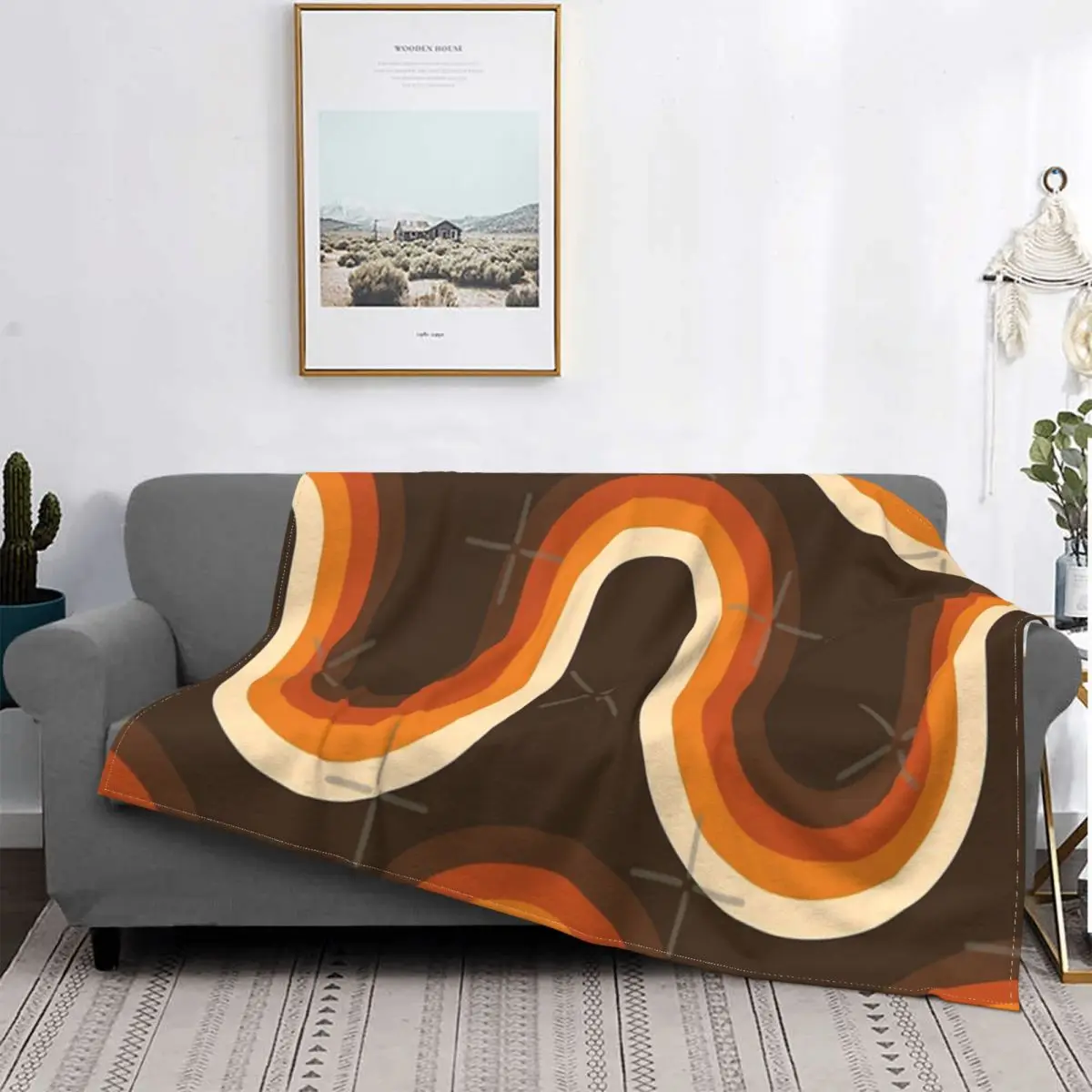 

Manta térmica con estampado de olas, para cama colcha, alfombra a cuadros, sofá, toalla de playa de lujo, color naranja y marrón