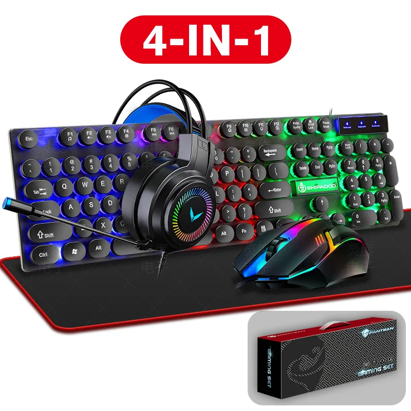 

Wired Mechanical Keyboard and Mouse with LED Backlit Gaming Keyboard Four-piece Set USB 108 Keycap for PC Laptop Gamer Computer