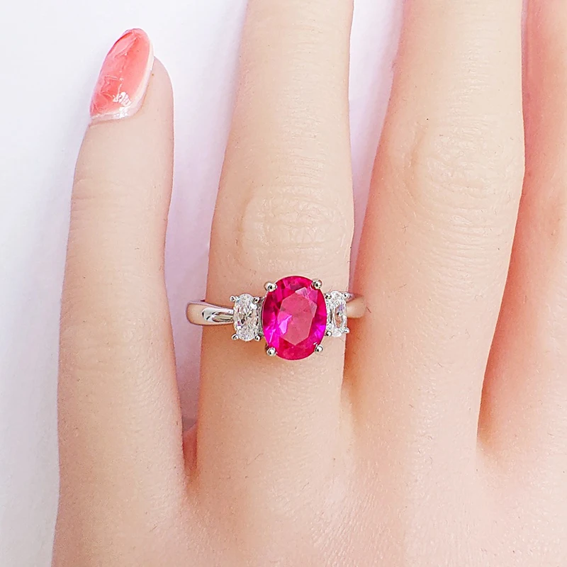 

Knobspin 100% 925 Sterling Silver Red Corundum Blue Spinel Wedding Rings For Women High Carbon Diamond Fine Jewelry Wholesale