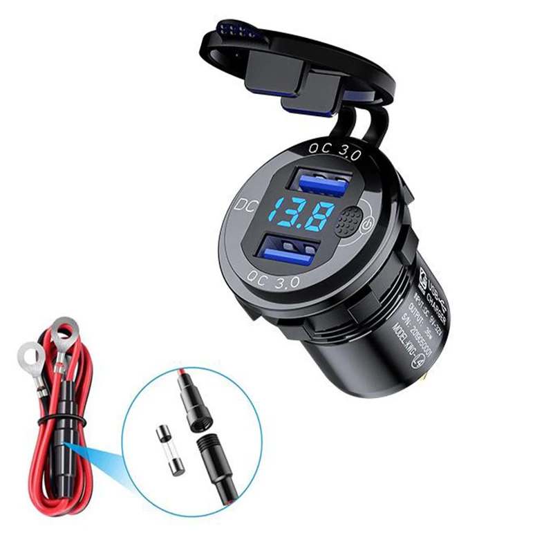 New Car Dual QC3.0 USB Charger 18W Quick Charger 12V/24V Waterproof With Voltmeter Switch For Motorcycles ATV Boat Marine RV Car marine radio antenna car waterproof rubber duck dipole flexible marine fm am modulators for car boat yacht atv utv rv tractor