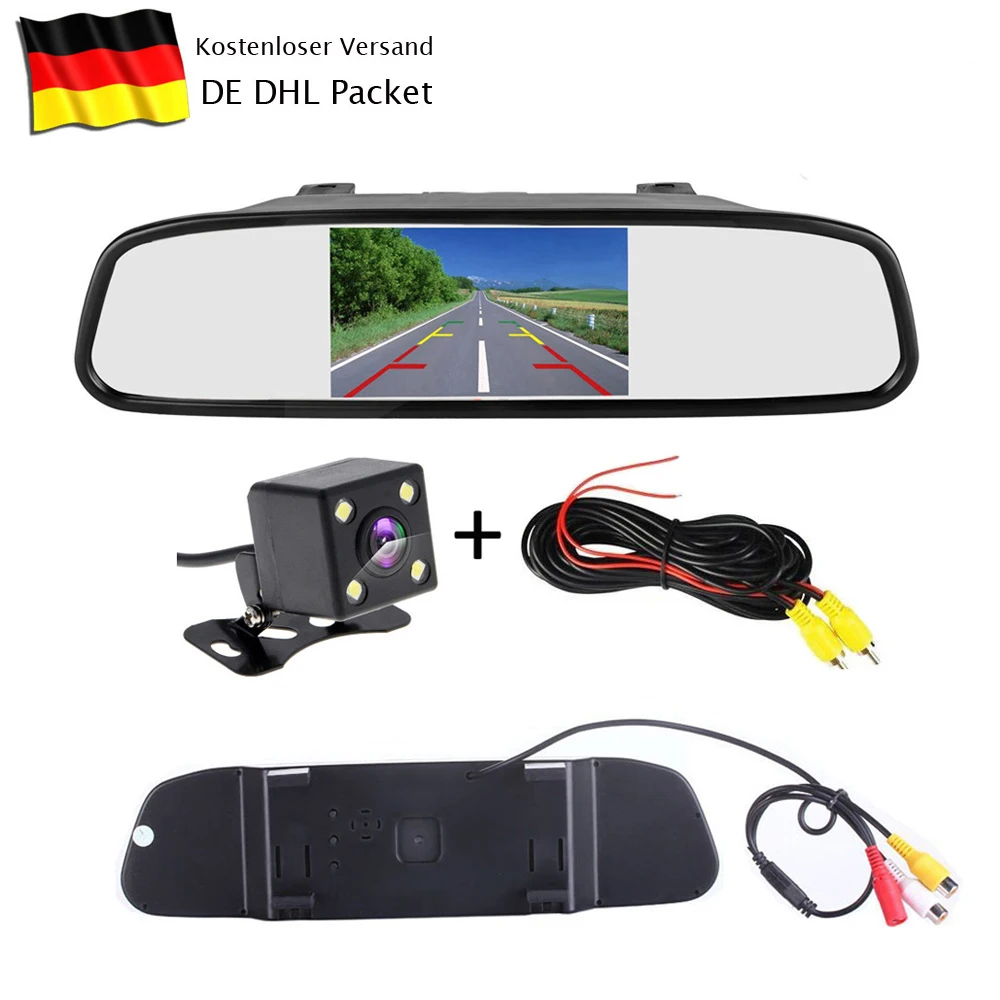 

Podofo Car Auto 4.3'' TFT Car Parking Mirror Monitor 2 Video Input For Rear view Camera Waterproof Parking Assistance System