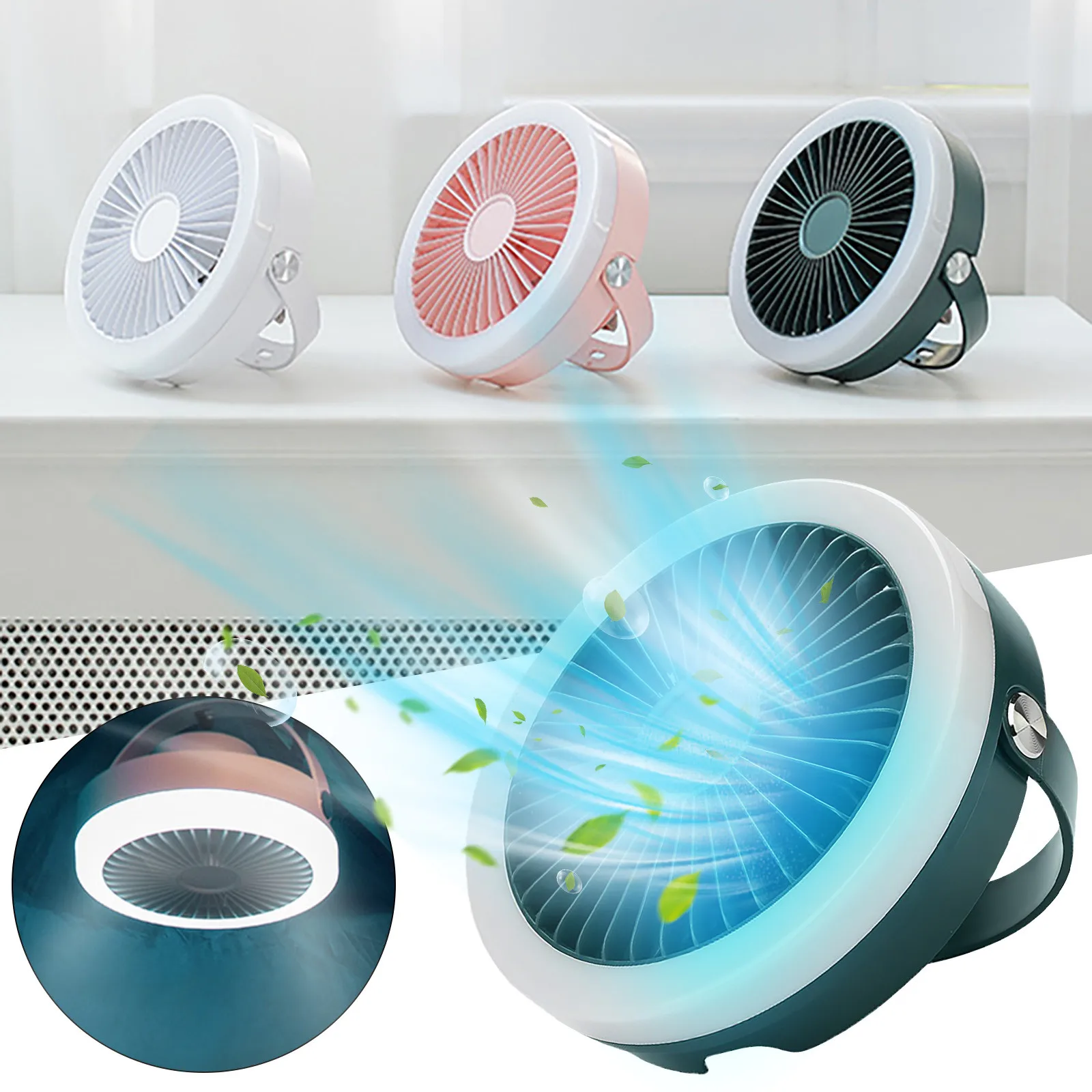 Ventilador de Controle Remoto com Luz Portátil ao ar Ventiladores de Refrigeração de Viagem Ventilador de Teto Carprie Mini Anel Recarregável Livre Indoor Desktop Usb