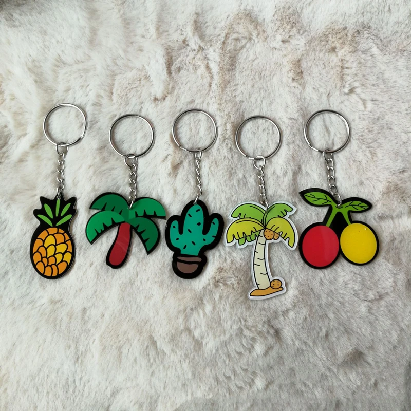 

Korean INS Fruit Key Ring Acrylic Coconut Tree Cactus Pineapple Cherry Stationery Toy Pendant Student Schoolbag cute Key Chain